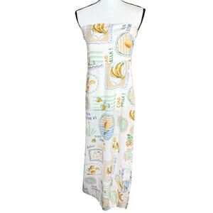 Paper Heart Strapless Fruit Print Maxi Dress Size XL Resort Vacation Linen Boho